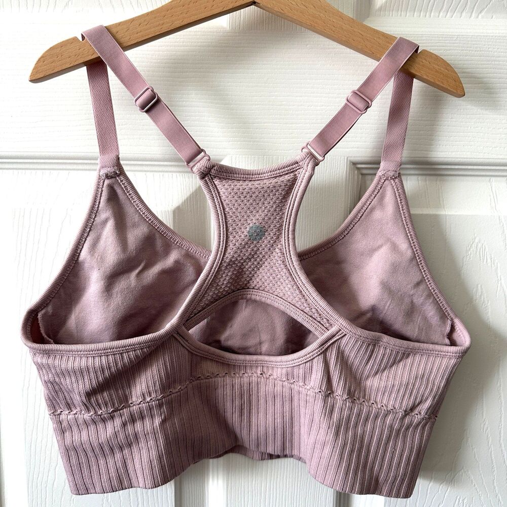 velocity mauve ribbed sports bra large racerback comfort yoga gym athleisure top - Picture 2 of 2